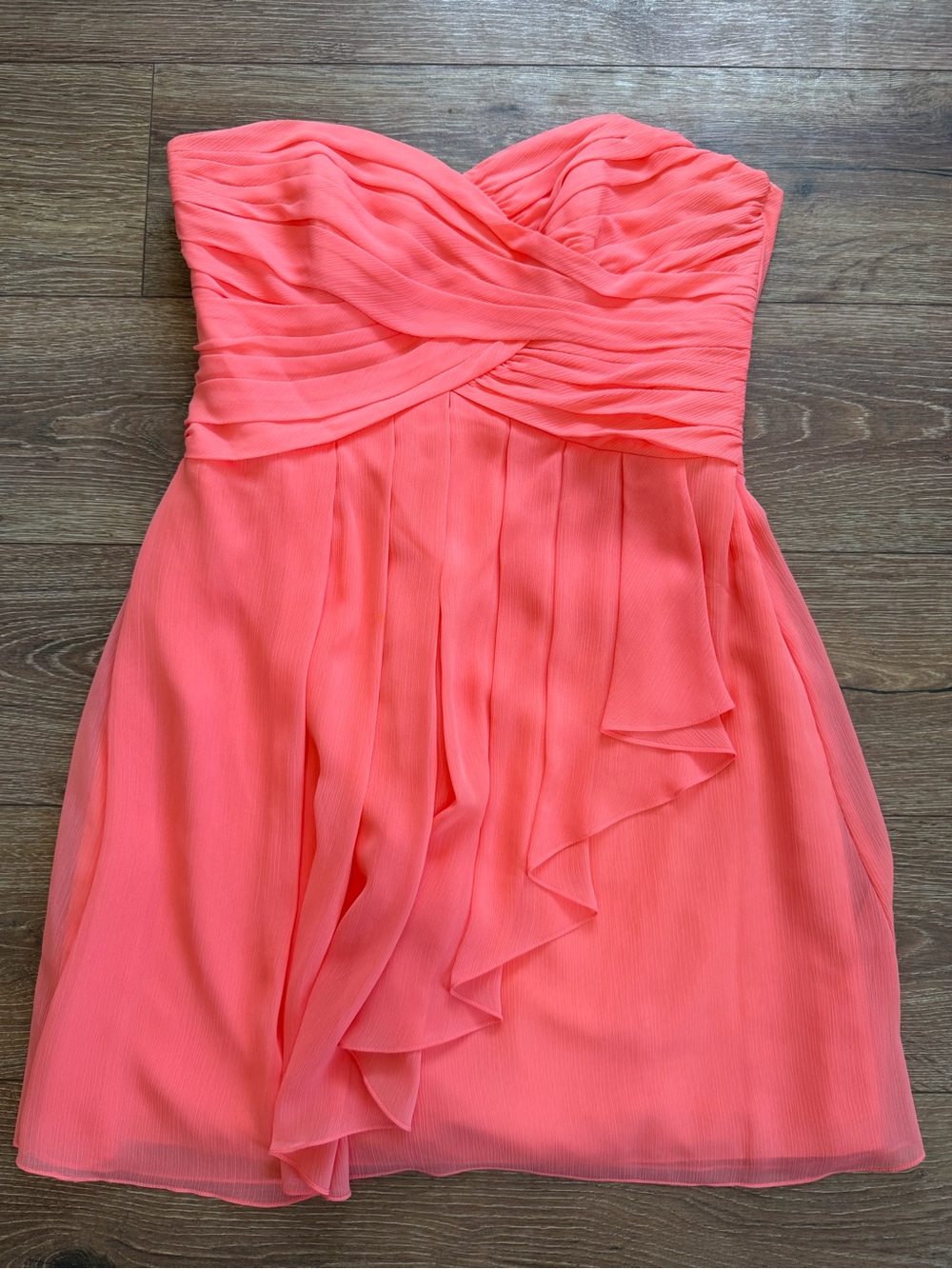 David’s Bridal Strapless Coral Reef Short Chiffon Bridesmaids Dress Size 14